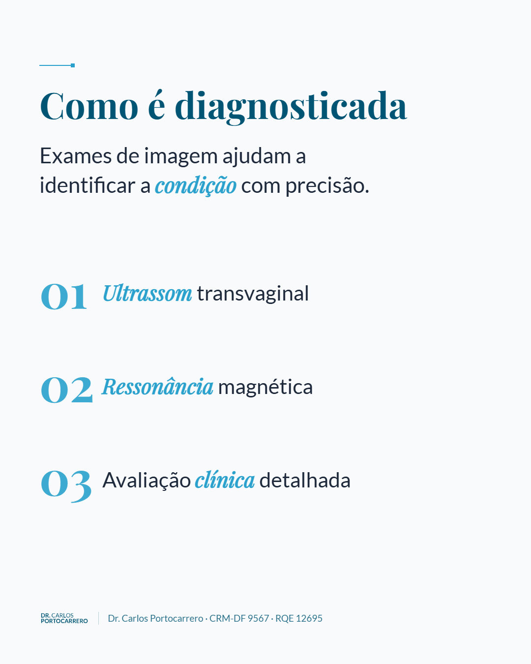 Lâmina "Como é diagnosticada", com três itens numerados.