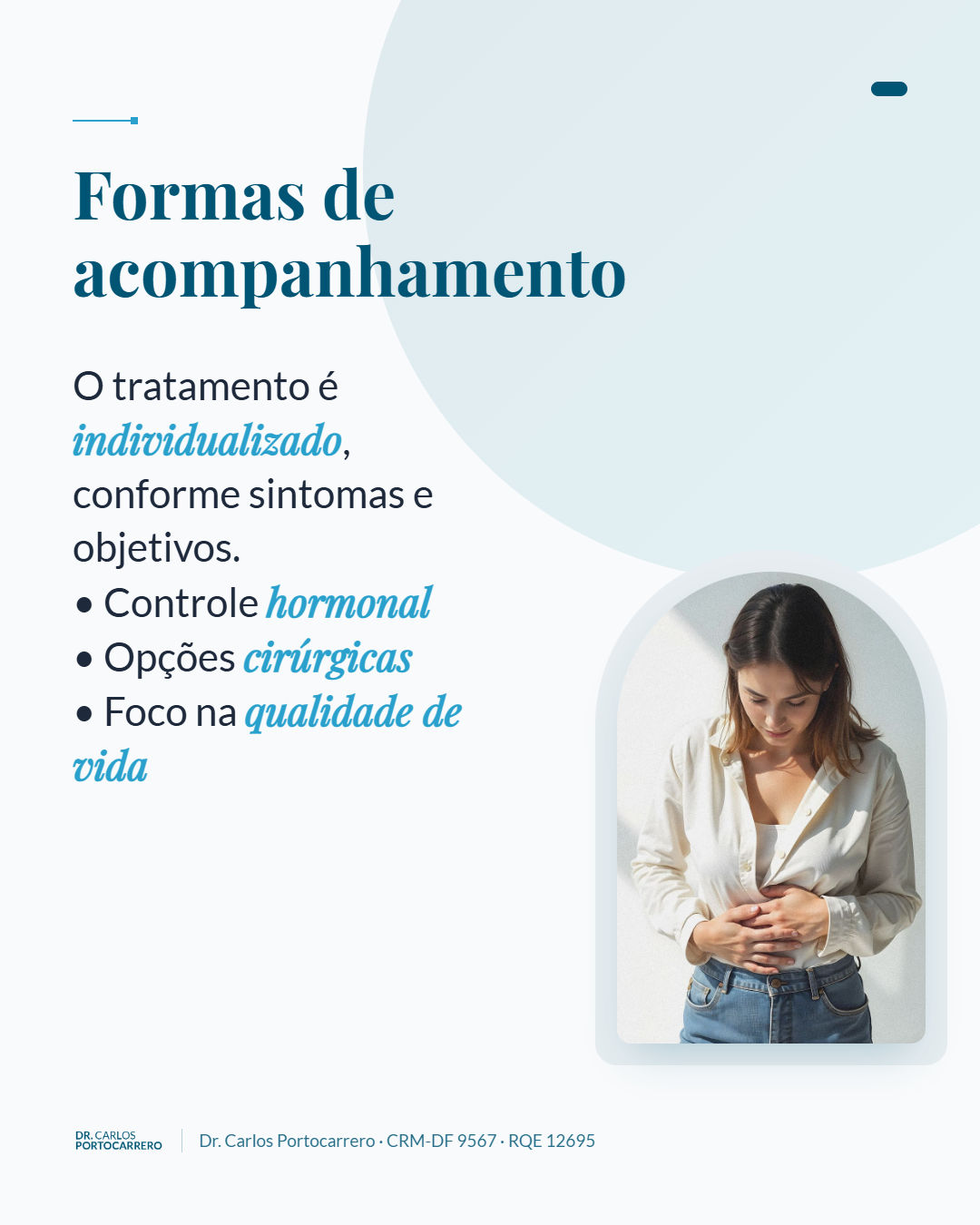 Lâmina "Formas de acompanhamento", com a foto de uma mulher com as mãos sobre o abdômen.