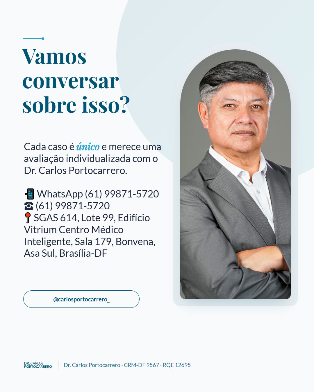 Lâmina final "Vamos conversar sobre isso?", com a foto do Dr. Carlos Portocarrero.