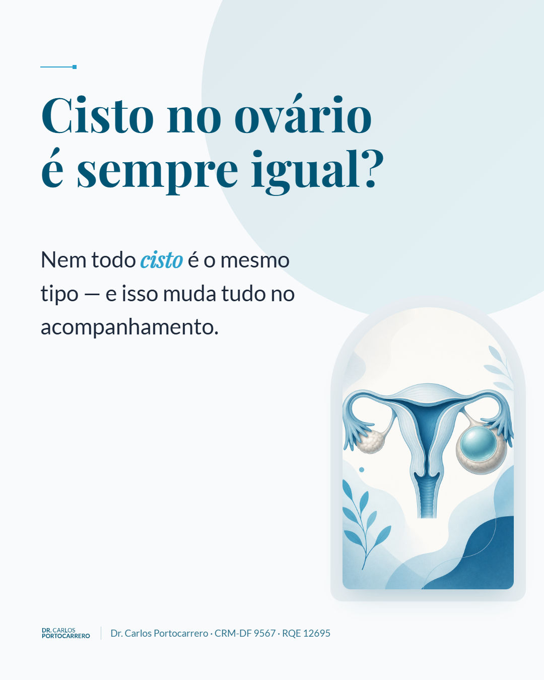 Capa: "Cisto no ovário é sempre igual?", com a ilustração do útero e dos ovários.