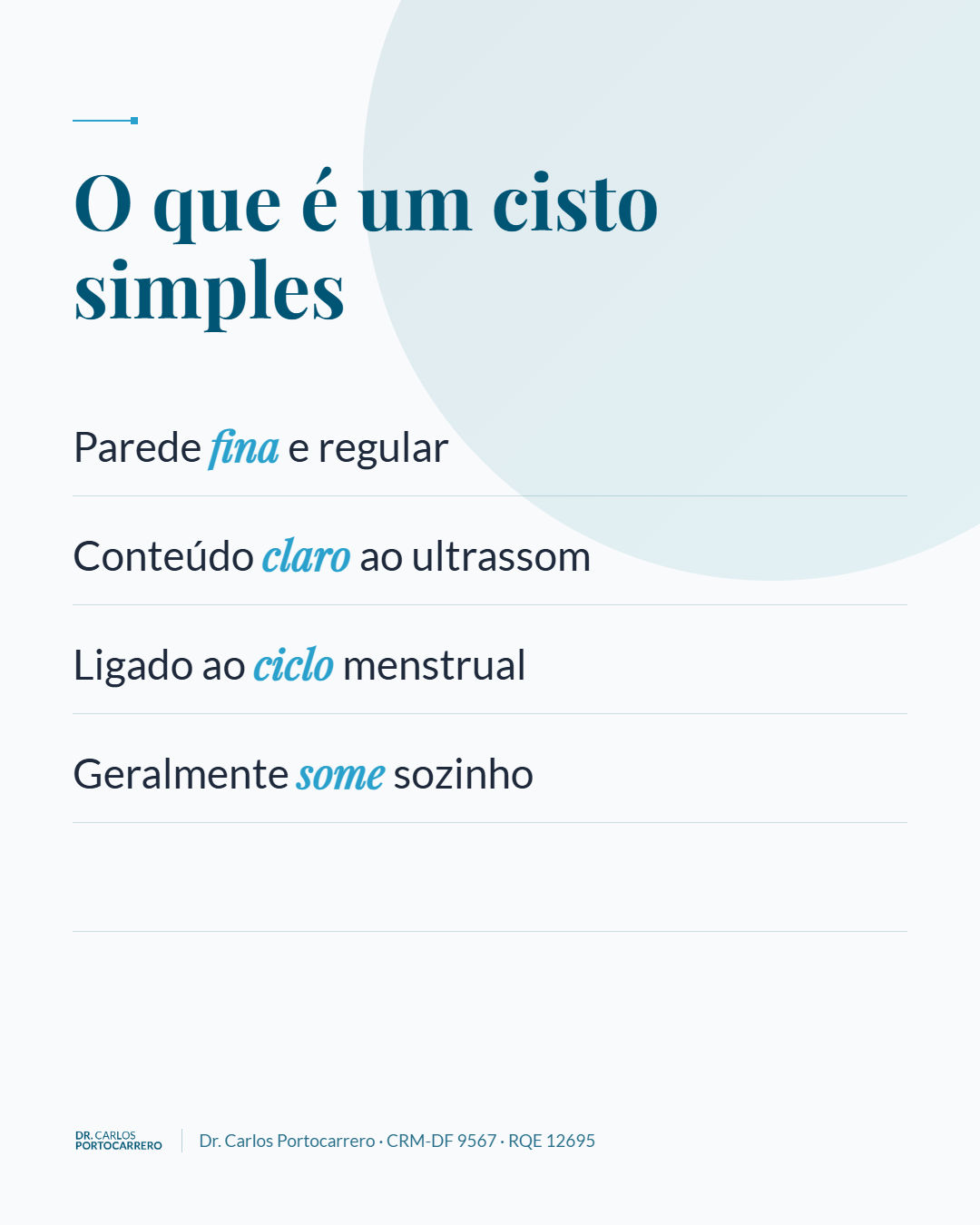 Lâmina "O que é um cisto simples", com quatro itens.