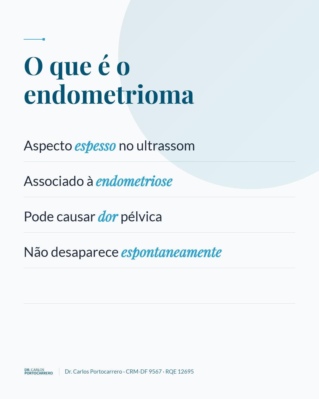 Lâmina "O que é o endometrioma", com quatro itens.