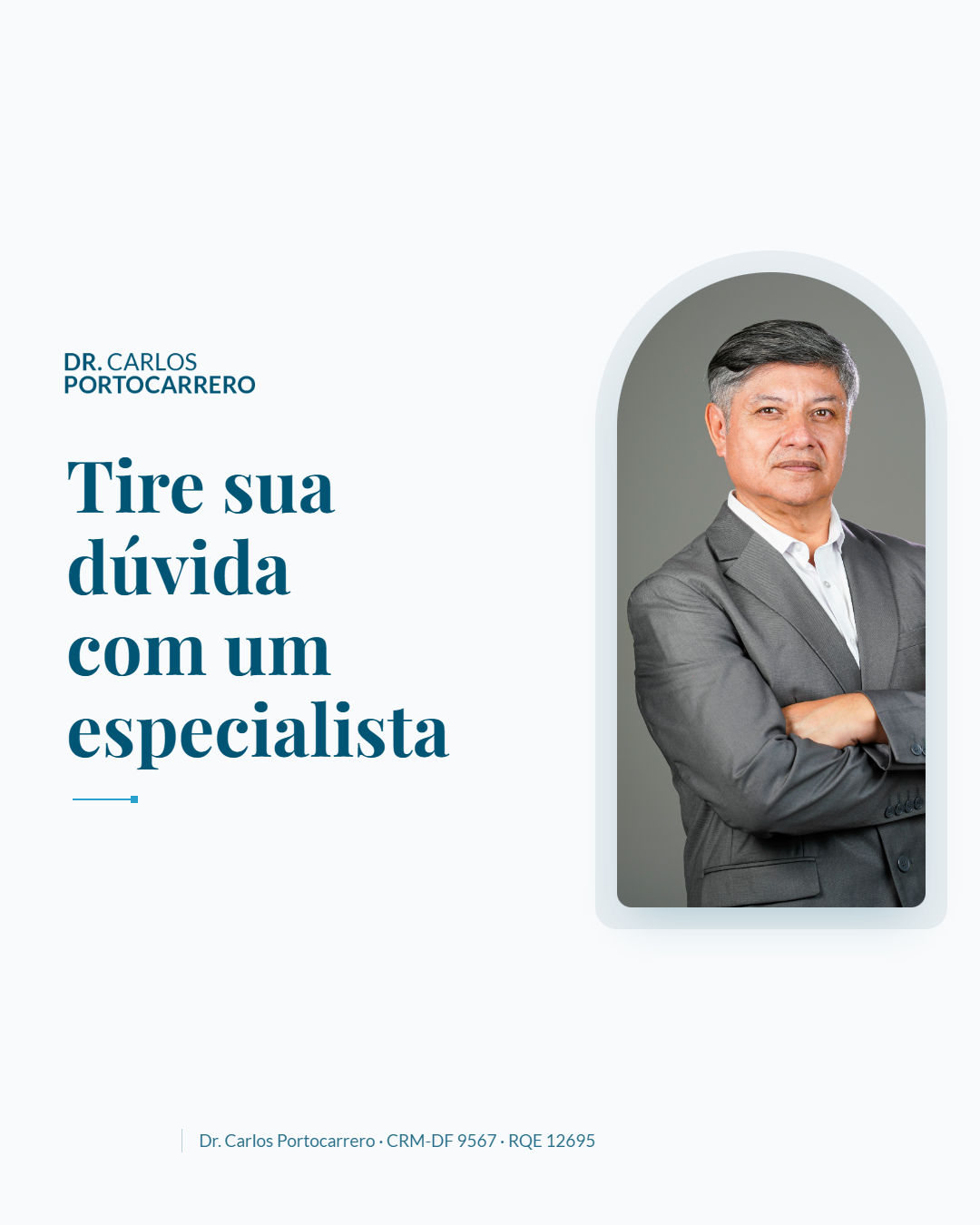 Lâmina final "Tire sua dúvida com um especialista", com a foto do Dr. Carlos Portocarrero.