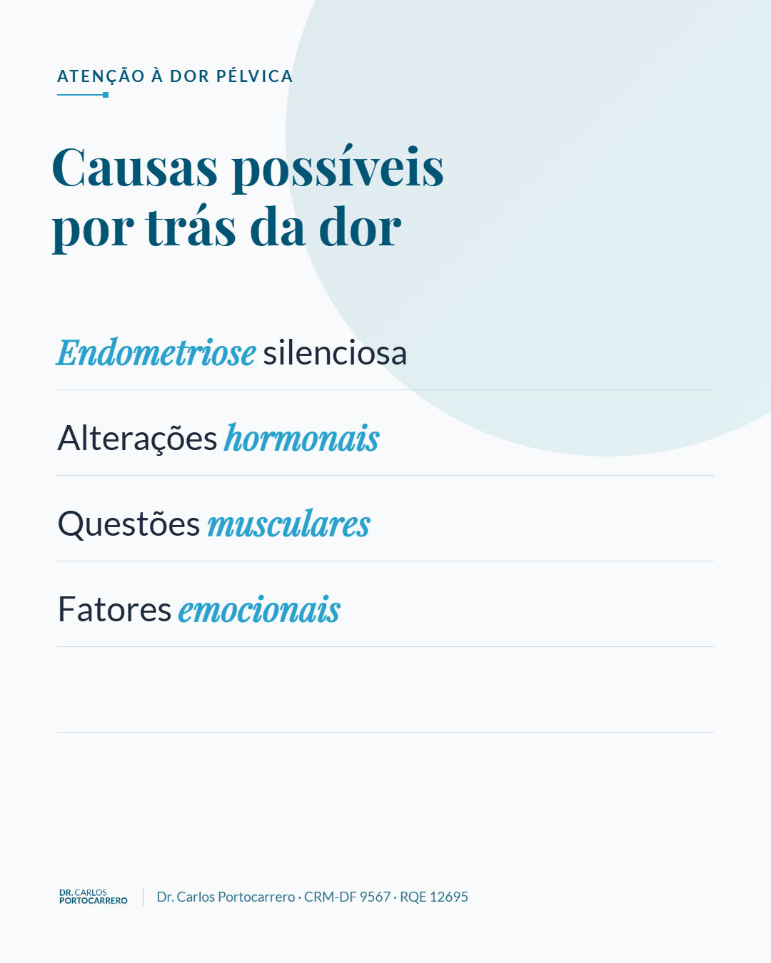 Lâmina "Causas possíveis por trás da dor", com quatro itens.