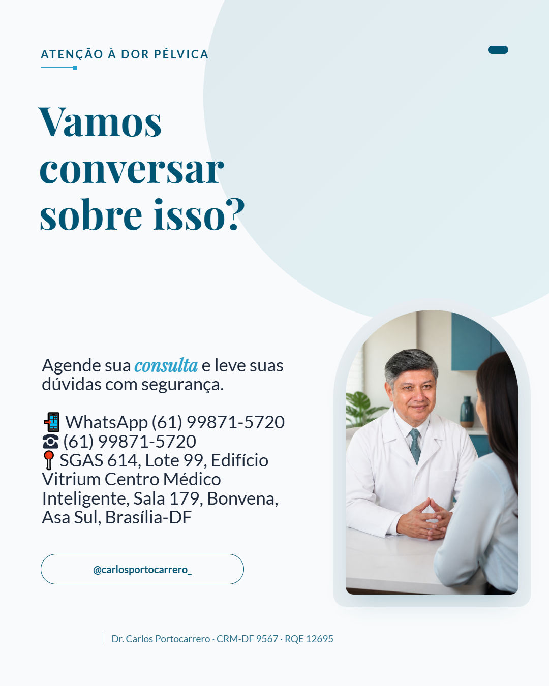 Lâmina final "Vamos conversar sobre isso?", com a foto de um médico de jaleco em consulta.