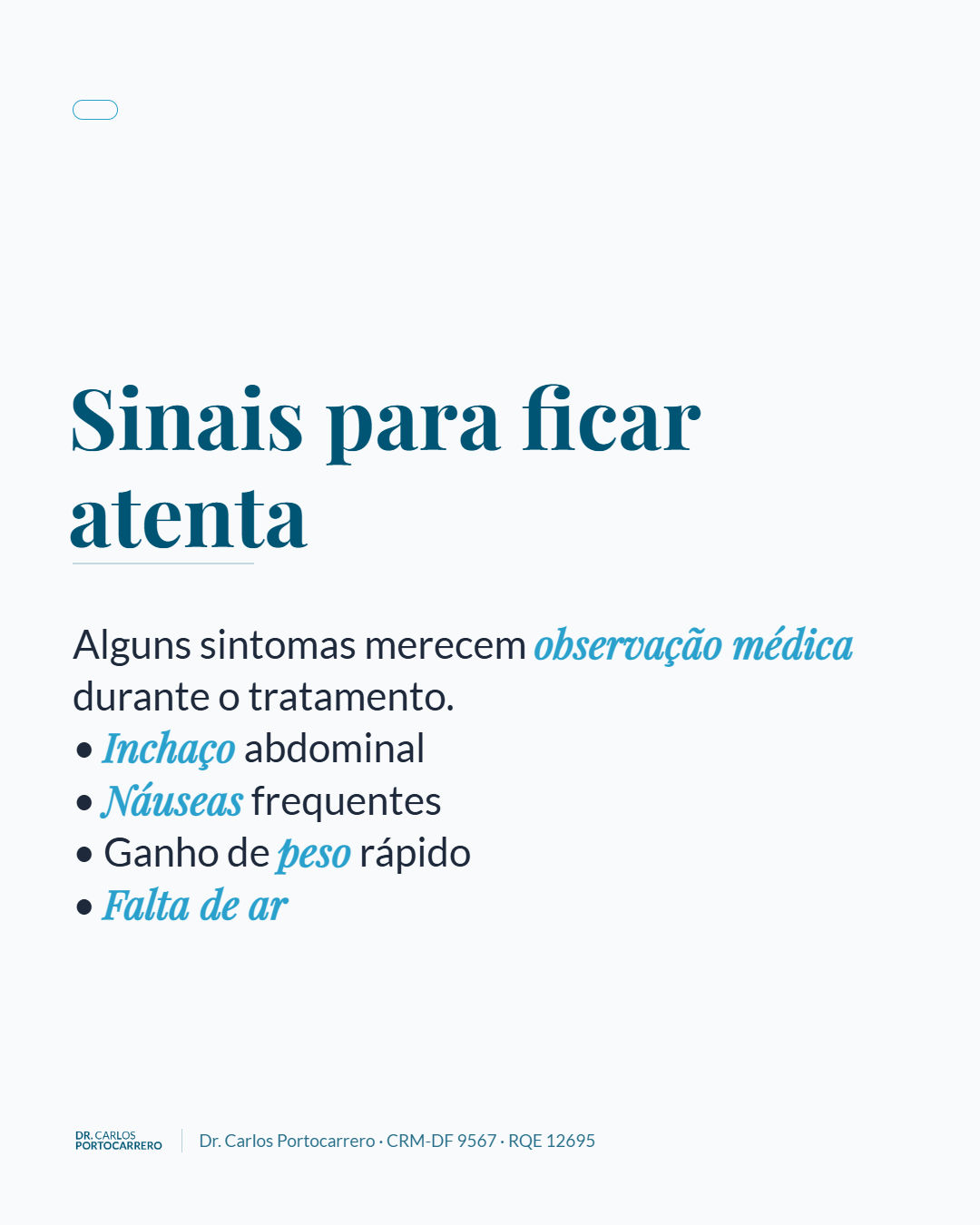 Lâmina "Sinais para ficar atenta", com quatro itens.